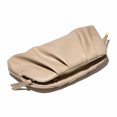 Beige leather clutch bag with zipper