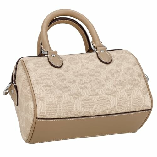 Beige leather handbag with short handles