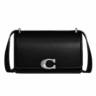 Black leather handbag with silver 'C' clasp