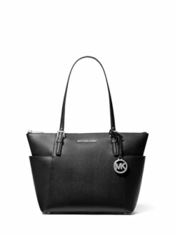 Black tote bag with MK charm.