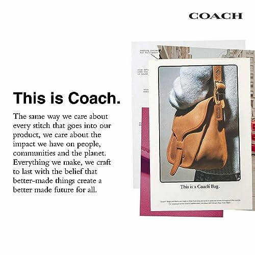Coach advertisement featuring a leather bag and brand message.