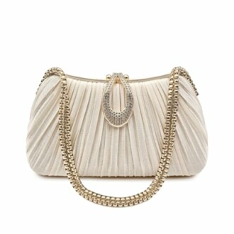 Elegant white pleated clutch with gold chain