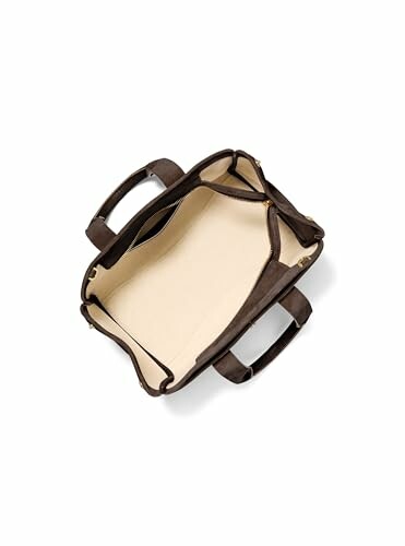 Open brown tote bag with beige interior