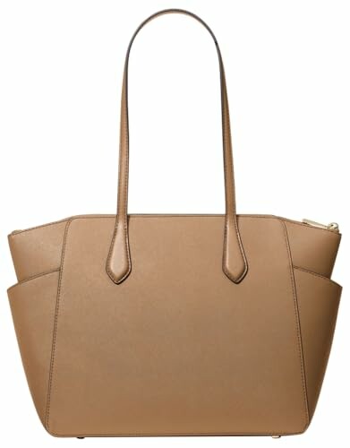 Tan leather tote bag with long handles.